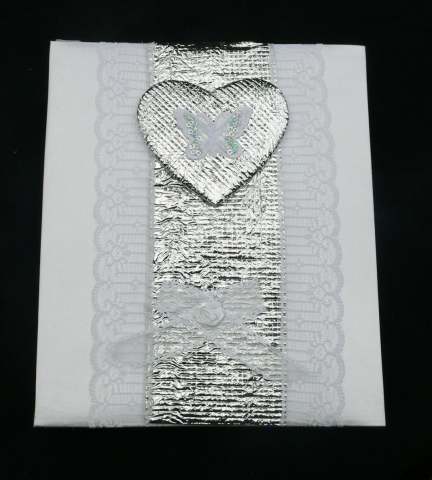 White Wedding Photo Album Silver Heart & Butterfly + Lace Bow